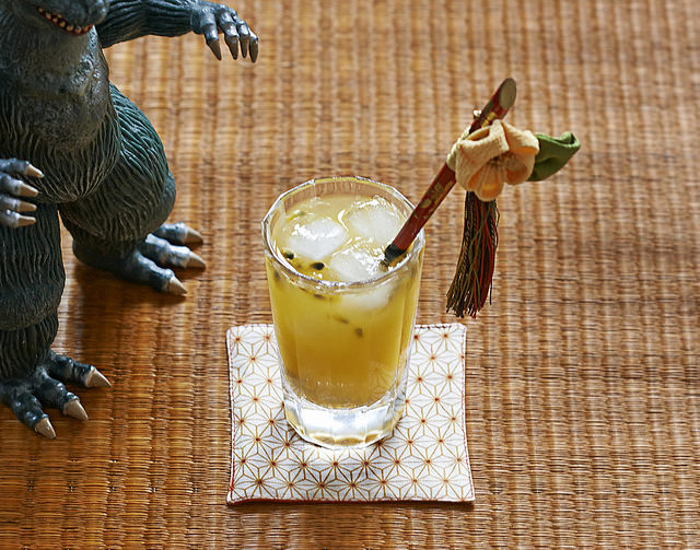 Ladyland Shochu with passion fruit and mango juice